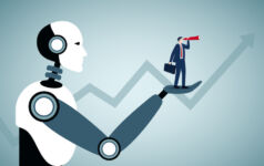 A robot helps a business person see.