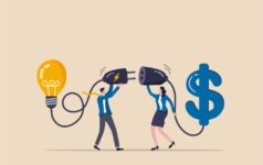 Photo illustrating concept of connecting money with an idea.