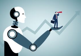 Photo illustrating use of AI to see future business trends.