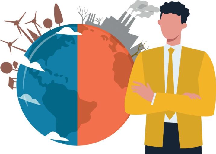 Illustration of entrepreneur focused on climate technologies.