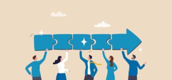 Illustration of the concept of people collaborating on a deal.