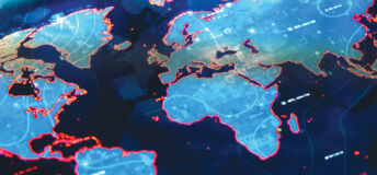 World Map on digital pixelated display