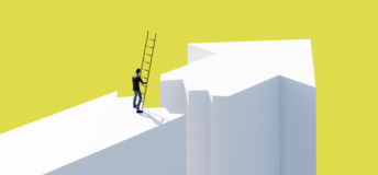 An illustration of a man bridging a gap using a ladder