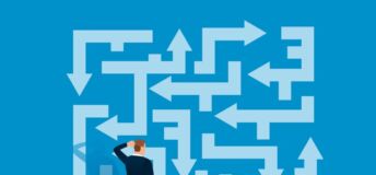 Illustration of businessperson confused about which way to go.