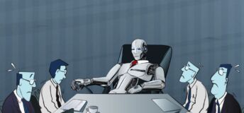 Illustration of board of directors including AI in its decision making.