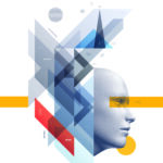 Graphic of low poly DNA with futuristic element in science theme