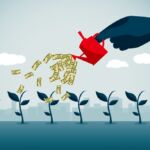 Why the biggest firms keep getting bigger Illustration of concept of growing new businesses. grow, sprout, emerging manager, new fund, sprouts, shoots, money, rain