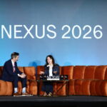 Photo of CalPERS CEO Marcie Frost speaking with Chris Witkowsky of PEI Group at NEXUS 2026.