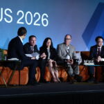 PEI's Adam Le on stage at the NEXUS 2026 conference with Stefan Fallgren of Skandia Mutual Life Insurance Company, Geeta Kapadia of Fordham University, Mike Lazorik of Teacher Retirement System of Texas and Jacob Shu of University Pension Plan Ontario (left to right)