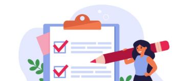 Illustration of a woman completing a checklist.