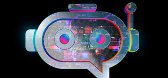 Speech bubble with 'tech styled' eyes, ears and antenna
