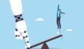 Illustration of the concept of getting a boost from AI, artificial intelligence.