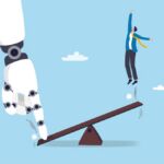 Illustration of the concept of getting a boost from AI, artificial intelligence.