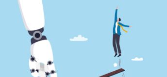 Illustration of the concept of getting a boost from AI, artificial intelligence.