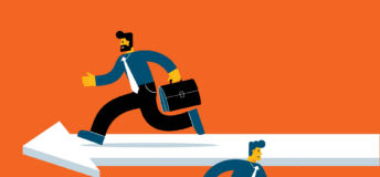 Illustration of the concept of two people taking different roads.