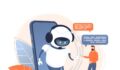 Illustration of man talking to an AI chatbot.