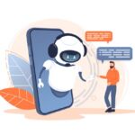 Illustration of man talking to an AI chatbot.