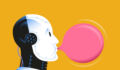 Bubble talk Illustration of an AI-powered robot blowing a bubble.