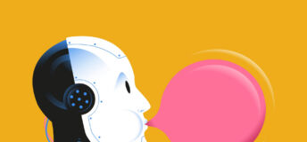 Illustration of an AI-powered robot blowing a bubble.