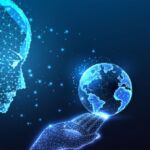 Illustration of AI holding earth.
